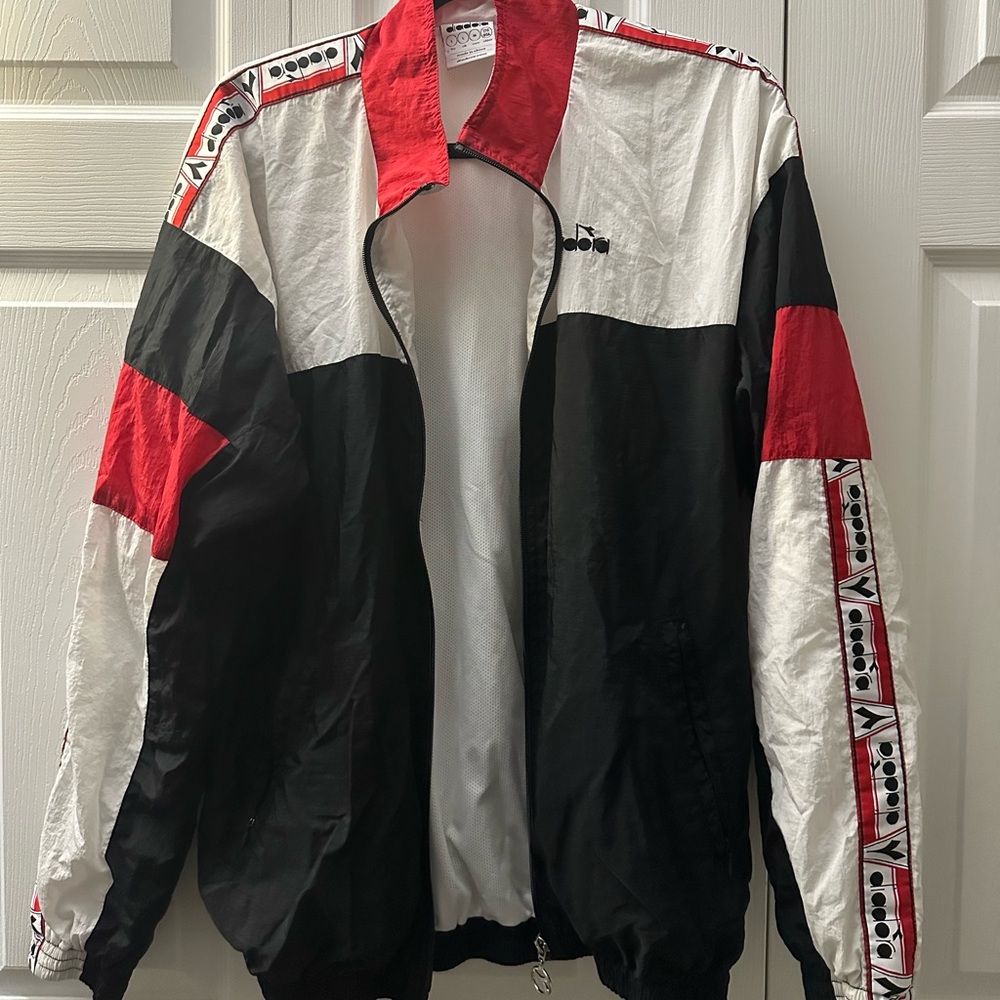 Diadora Black, White, and Red Windbreaker Jacket